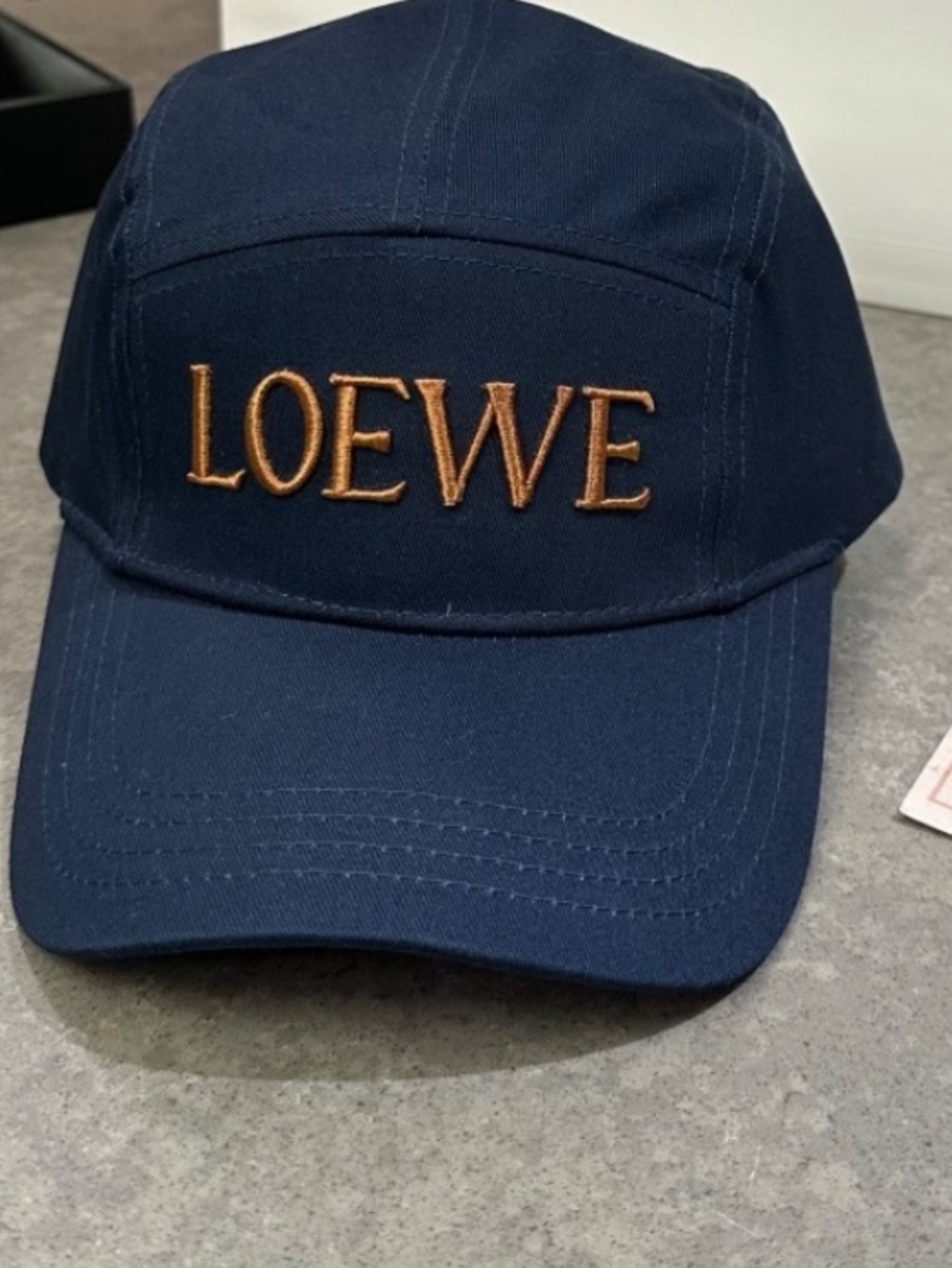 Loewe. Navy Blue Golden Brozen Embroidered Spell Out Hat Cap